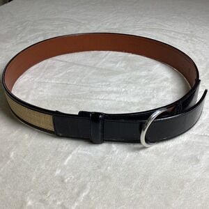 Lauren Ralph Lauren Black Italian Leather Straw Woven Waist Cinch Belt Women's L